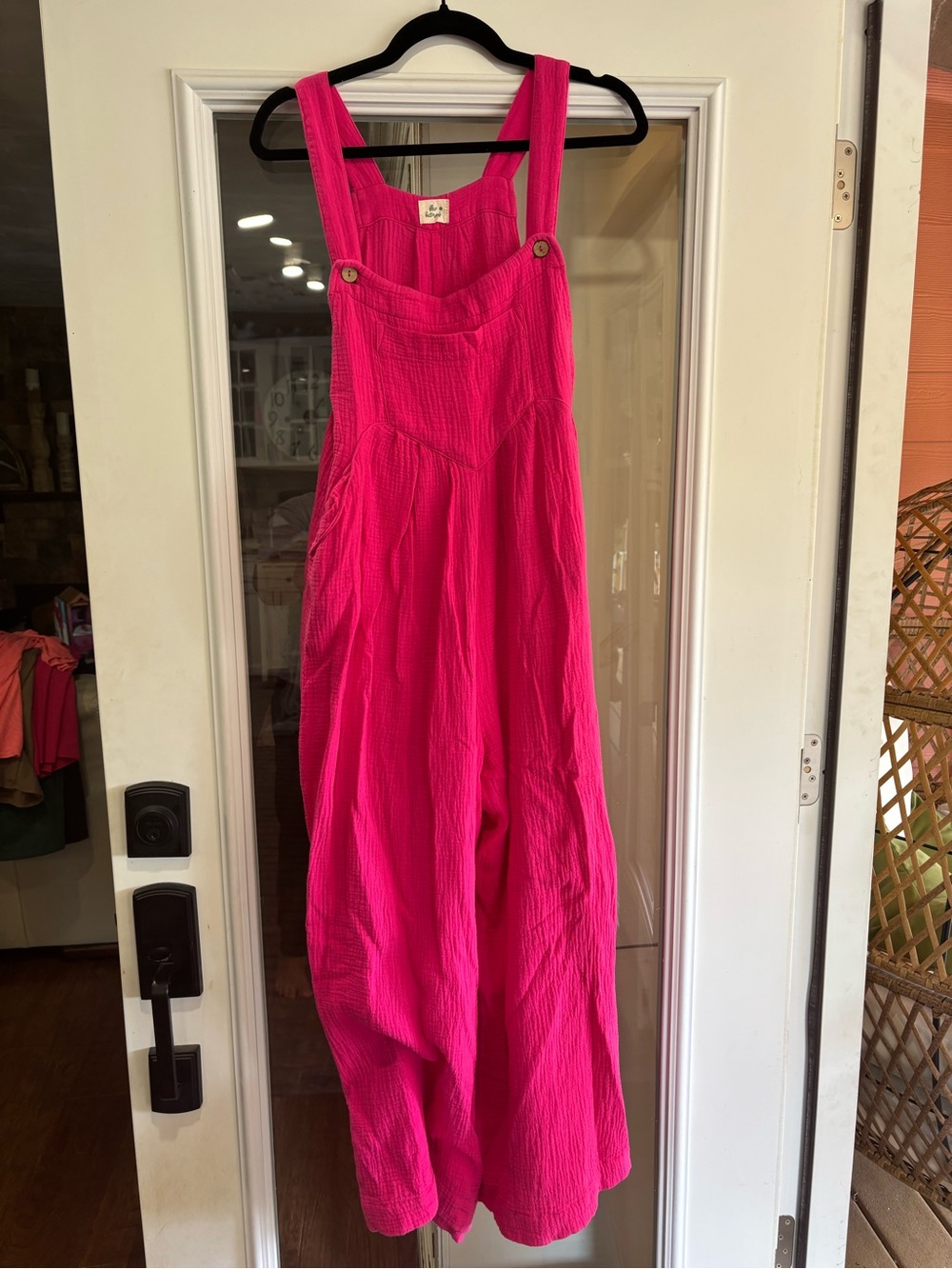 Bright Pink Women's Cotton Blend Overalls Jumpsuit